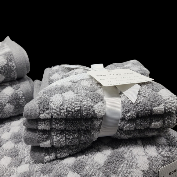 8pc ECO Melange Bath Hand Washcloth Towel Set Gray White Geo New - Picture 5 of 10